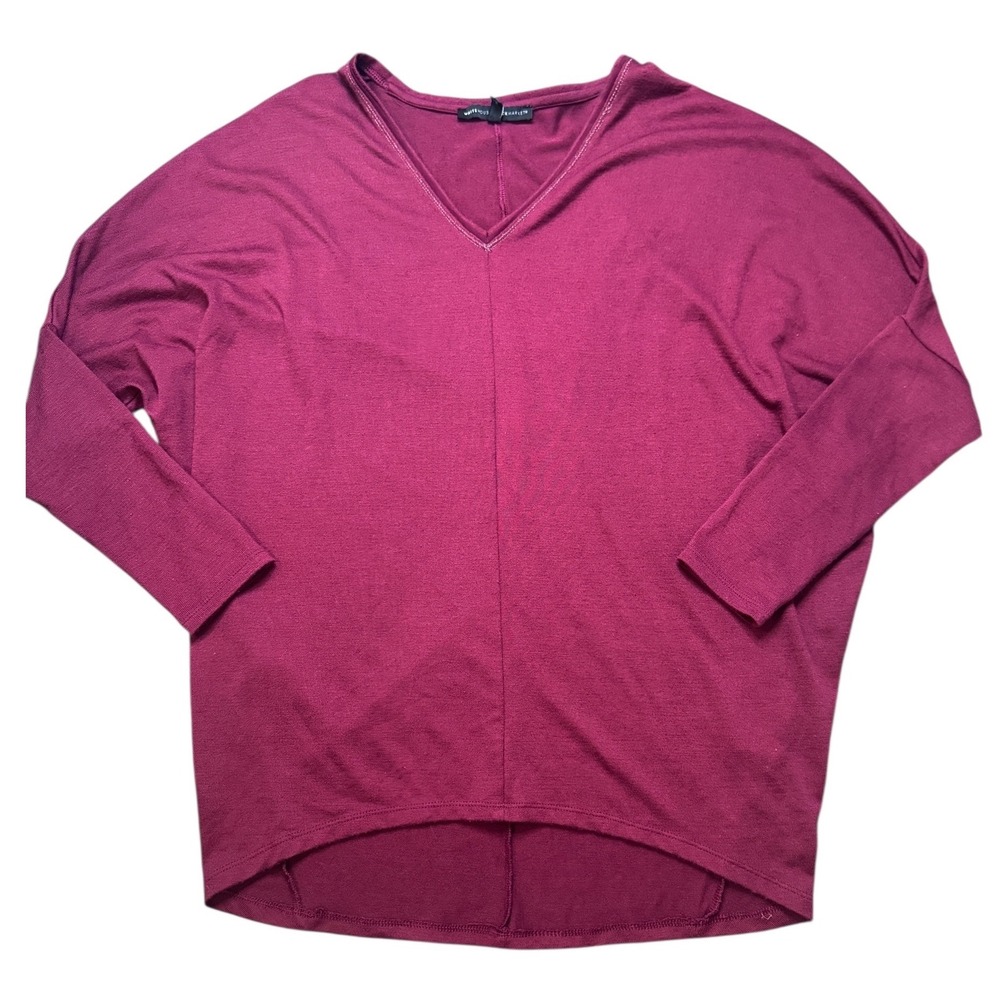 White House Black Market V Neck Long Sleeve Dolman Tunic Top Medium Burgundy